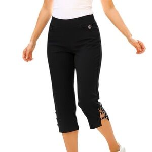 Christine Alexander Black Capri Leggings Rhinestone Detail Size M